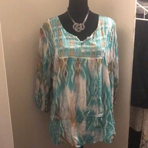 Kim Roger Green Patterned Blouse 2X